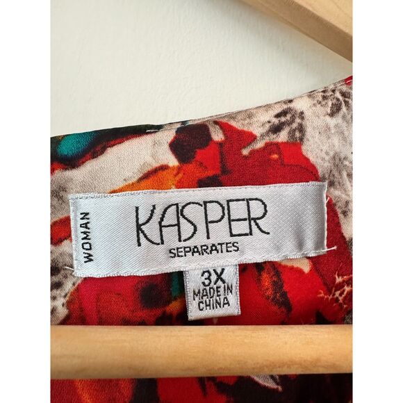 Kasper Plus Printed Satin Sleeveless Top Women's Scoop Neck Colorful Blouse 3X - Picture 4 of 7